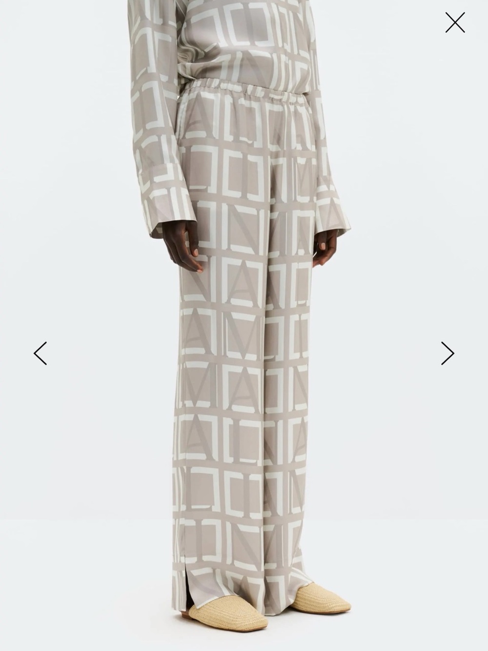 By Malina Wide-Leg silk Geometric Print Pants - beige grey white size EU 44 NWT - Picture 3 of 4